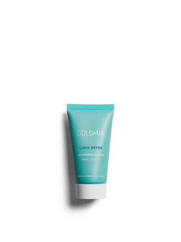 Dolomia Linfa Detox Peelinggesichtsmaske – Reset-Pflege für fahle, müde und unebene Haut. Verfeinert das Hautbild und schenkt Leuchtkraft. Erältlich im Shop der Helios Apotheke Klosters.