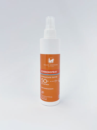 Sonnenspray Körper LSF 50+ Ultraleicht – Hoher Schutz mit Full Spectrum Filtersystem vor UVA-UVB-IR-Strahlen. Erhältlich im Shop der Helios Apotheke Klosters.