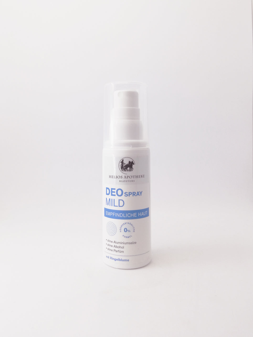 Deo Spray Mild – Hochverträglich, ideal für die empfindliche und reaktive Haut, ohne Alkohol, ohne Aluminium, ohne Parfum. Erhältlich im Shop der Helios Apotheke Klosters.